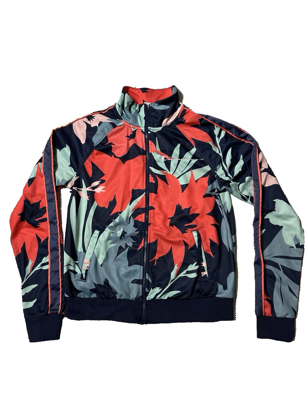 Champion Floral Track Jacket Full Zip Mock Neck Athletic Women’s XS